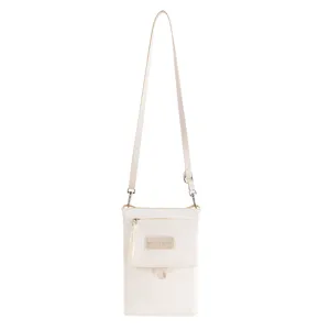 Crossbody passport holder bag, multi-layer travel organizer with adjustable strap.
