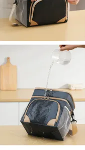 Double layer insulated lunch bag waterproof picnic cooler bag with shoulder strap details