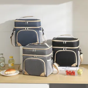 Multifunctional Double Layer Insulated Lunch Bag Waterproof Oxford Cloth Portable Thermal Picnic Bento Bag Travel Storage