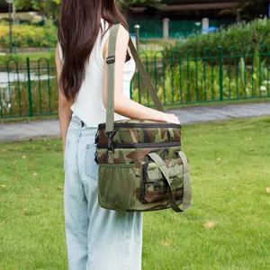 Borsa termica mimetica a doppio strato per pranzo e picnic all'aperto, borsa a tracolla spalla.