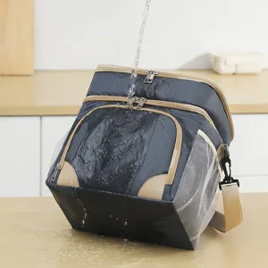 Double layer insulated lunch bag with shoulder strap waterproof picnic meal prep container