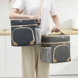 Double-layer insulated lunch bag, portable cross-body cooler bag for outdoor daily picnic.