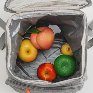 Grey insulated lunch backpack, portable waterproof picnic cooler bag for outdoor travel use.