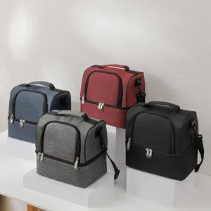 Double Layer Insulated Lunch Bag Portable Thermal Cooler Tote Bag Waterproof Picnic Food Storage Bag For Women Men Commute Travel