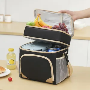 Double Layer Insulated Lunch Bag Portable Crossbody Thermal Bento Picnic Food Storage Pouch