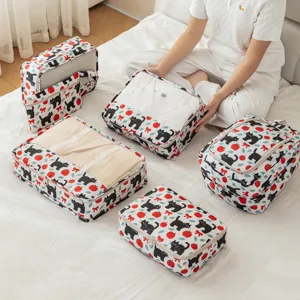 Set di 7 cubi da imballaggio da viaggio con stampa gatto e mela, organizer per valigia pratici.