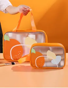 Transparent travel toiletry bag large capacity waterproof makeup pouch stylish orange design