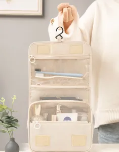 Borsa da toeletta da viaggio appesa di grande capacità, organizer per cosmetici pieghevole.