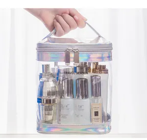 Transparent travel toiletry bag waterproof clear cosmetic organizer with carrying handle