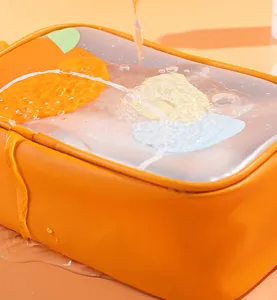 Waterproof clear cosmetic bag large capacity portable travel toiletry storage bag orange style
