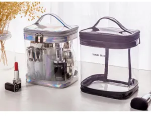 Transparent travel toiletry bag large capacity waterproof cosmetic bag portable makeup pouch.