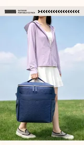 Outdoor portable cooler bag large capacity thermal lunch box ice bag for picnic camping blue