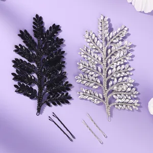 Crystal leaf bridal hair piece and bobby pins set for wedding evening party and proms.