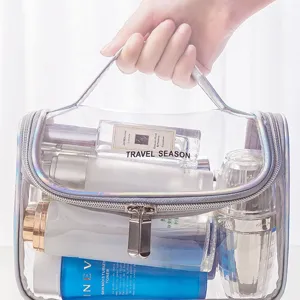Transparent Travel Toiletry Bag Waterproof Clear Makeup Pouch Portable Laser Cosmetic Organizer Bag For Women Men