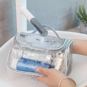 Transparent travel toiletry bag waterproof portable cosmetic makeup storage bag for daily use.