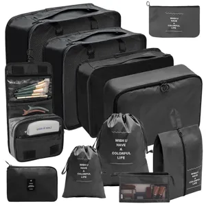 Juego de Bolsas de Almacenamiento de Viaje de Poliéster Impermeable Organizador de Equipaje Cubos de Embalaje Con Neceser y Bolsa de Zapatos