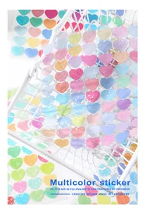 Detailed view of multicolor glitter heart PET planner stickers in a white grid basket.