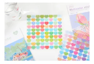 Glitter PET heart marking stickers, colorful scattered galaxy series DIY journal stationery sheet.