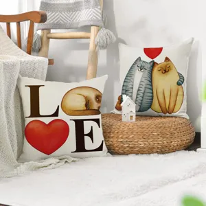 Cute cat couple throw pillow cover for living room sofa bedroom decor and holiday gift.