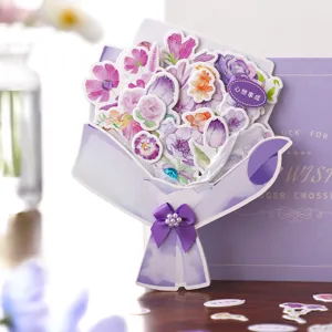 Set biglietto d'auguri bouquet di fiori 3D fai da te viola, regalo perfetto per ragazze.