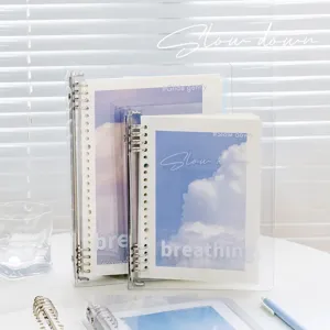 Cuaderno de Hojas Sueltas Transparente A5 B5 Cubierta de PP Diario Patrón de Cielo Nublado Estudiante Cuaderno de Escritura Regalo