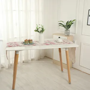 Runner da tavola ricamato con fiori per tavolo da pranzo, decorazione in tessuto rosso.