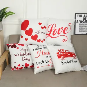 Valentine's Day Heart Love Throw Pillow Cover Red White Soft Plush Cushion Case Modern Minimalist Home Sofa Bed Decor