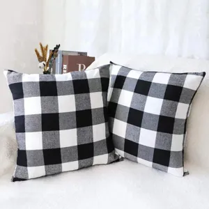 Black and white plaid cushion cover for living room sofa, soft fabric throw pillow case.