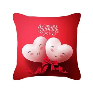 Valentine heart throw pillow cover detail, romantic red decorative cushion for sofa bed.