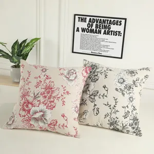 European Retro Peony Floral Cushion Cover Decorative Square Pillow Case For Living Room Sofa Bedroom Bedside