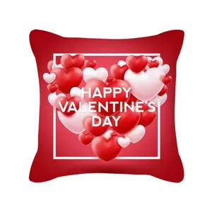 Red Valentine's Day throw pillow cover with 3D hearts print, soft sofa cushion case.