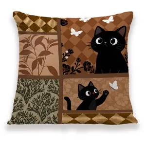 Vintage Retro schwarze Katze Kissenbezug fuer Sofa und Wohnzimmer aesthetische Heimdeko