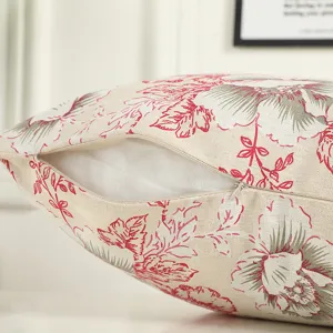 European vintage peony flower throw pillow cover with hidden zipper and soft cushion insert.
