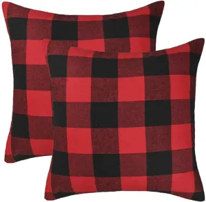 Red and black buffalo plaid throw pillow cover, modern decorative square cushion case for sofa.