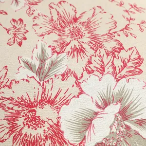 European retro floral throw pillow cover detail, vintage red peony fabric cushion texture.