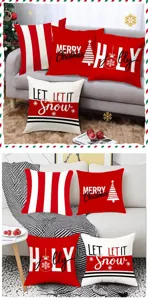 Christmas red and white striped throw pillow cover set, soft holiday home decor for sofa and bed.