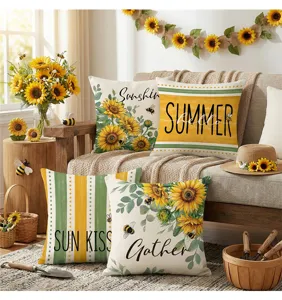 Spring summer floral sunflower throw pillow covers with letter print for cozy sofa decor.