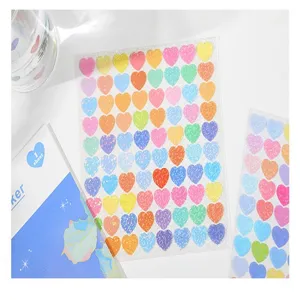 Glitter PET heart sticker sheet for bullet journaling, decorative shiny planner stationery.