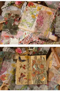 Vintage scrapbooking material pack, transparent PET stickers, botanical and butterfly.