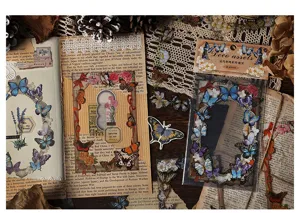 Retro butterfly plant border journal sticker pack and decorative base paper for scrapbooking