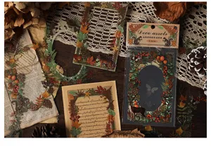 Vintage botanical sticker pack retro frame scrapbooking journaling decorative collage paper set