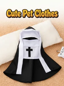 Cute Halloween pet nun costume for dogs and cats, funny black and white cosplay apparel.