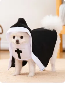 Halloween pet nun costume funny puppy clothes dog apparel cute black white holiday dress outfit