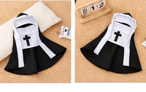 Funny pet nun costume for halloween, cute black and white dog clothes for small puppies and cats.