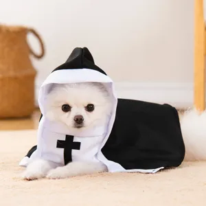 Cute pet Halloween nun costume funny dog apparel for small puppies and cute holiday dress up parties.