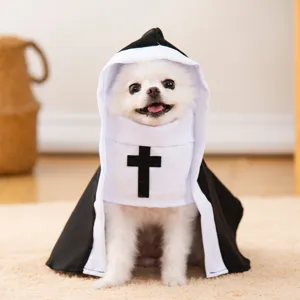 Funny Halloween pet dog costume nun outfit dress up apparel for small puppies and cats.