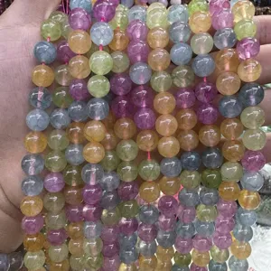 Colorful natural stone cracked crystal round beads for DIY handmade bracelet parts.