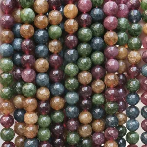 Detailed view of high quality natural stone multi-color round loose beads for DIY jewelry making.