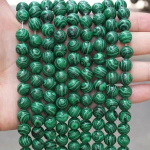 Natural malachite green round loose beads for DIY bracelet jewelry making, wholesale accessories.