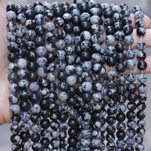 Natural stone snowflake obsidian round loose beads for DIY bracelet jewelry making and wholesale.